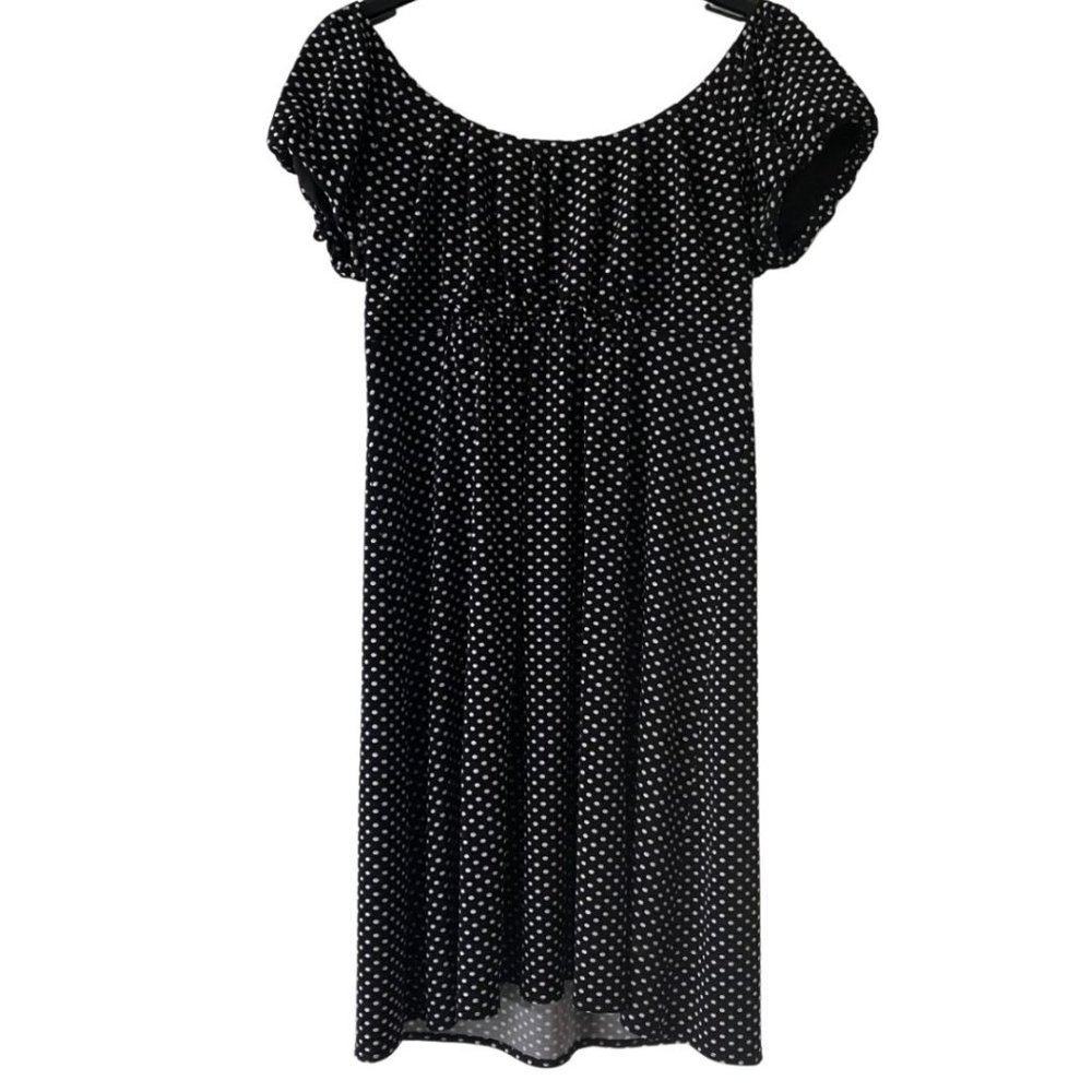 Laura Petite Baby Doll Dress Size S- Black with Small White Polka Dots/Maxi